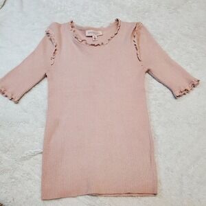 Philosophy Nude Ruffle 1/2 Sleeve Boho Bohemian Cottagecore Ribbed Top Sweater S